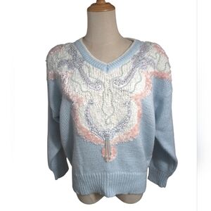 Jaclyn Smith Vintage Light Blue Beaded Sweater